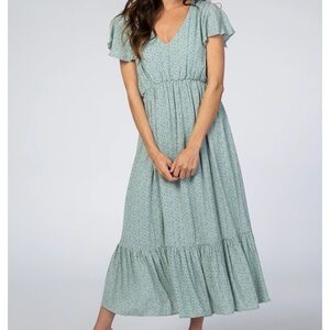 Pinkblush Mint Dot Print Ruffle Midi Dress